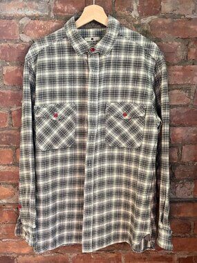 Woolrich Warren Check Flannel Shirt Men's Medium Black Cream Plaid Overshirt